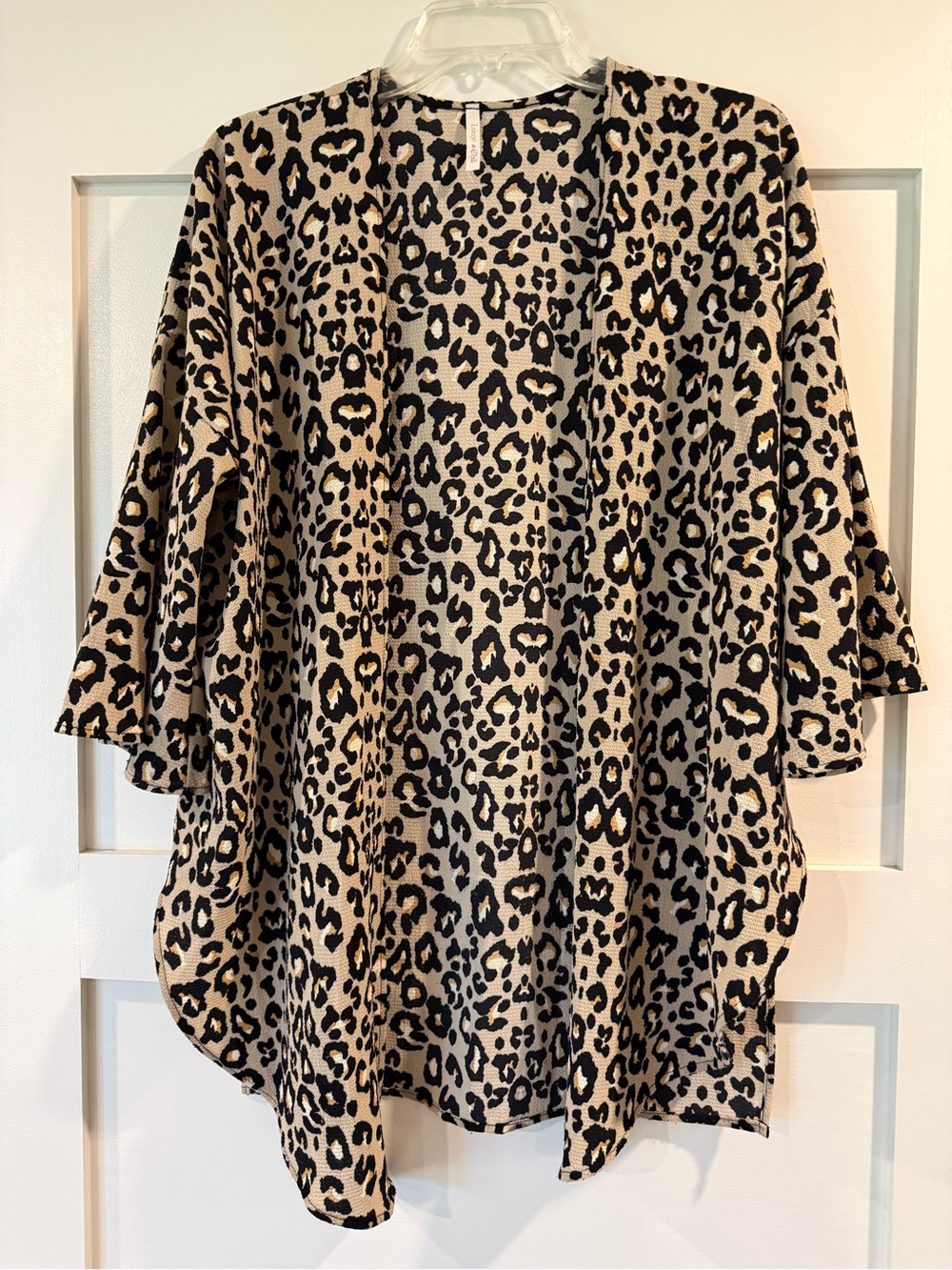 Leopard Print Open Front Cardigan - Beige & Black